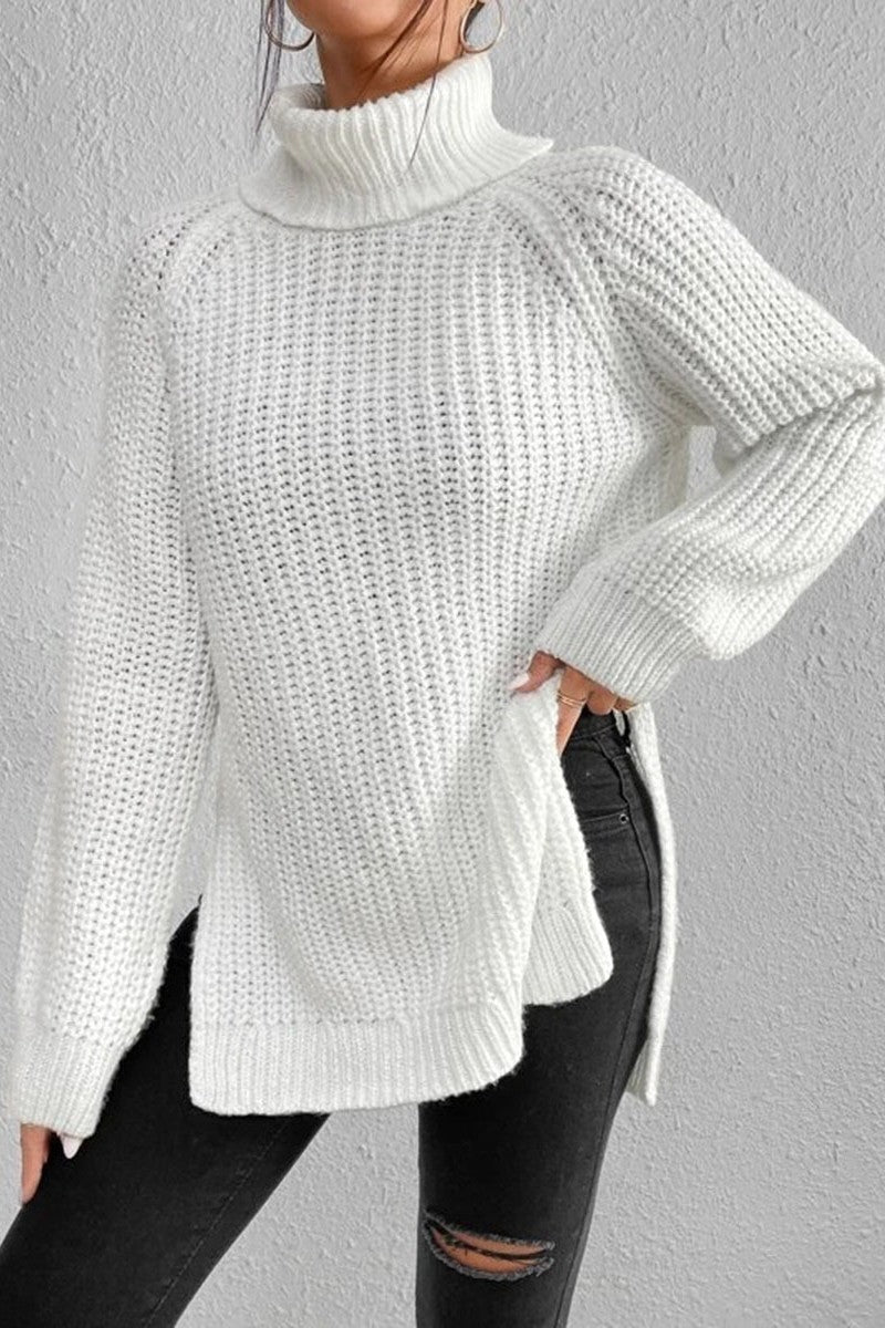 Ddbos - Casual Solid Basic Turtleneck Tops