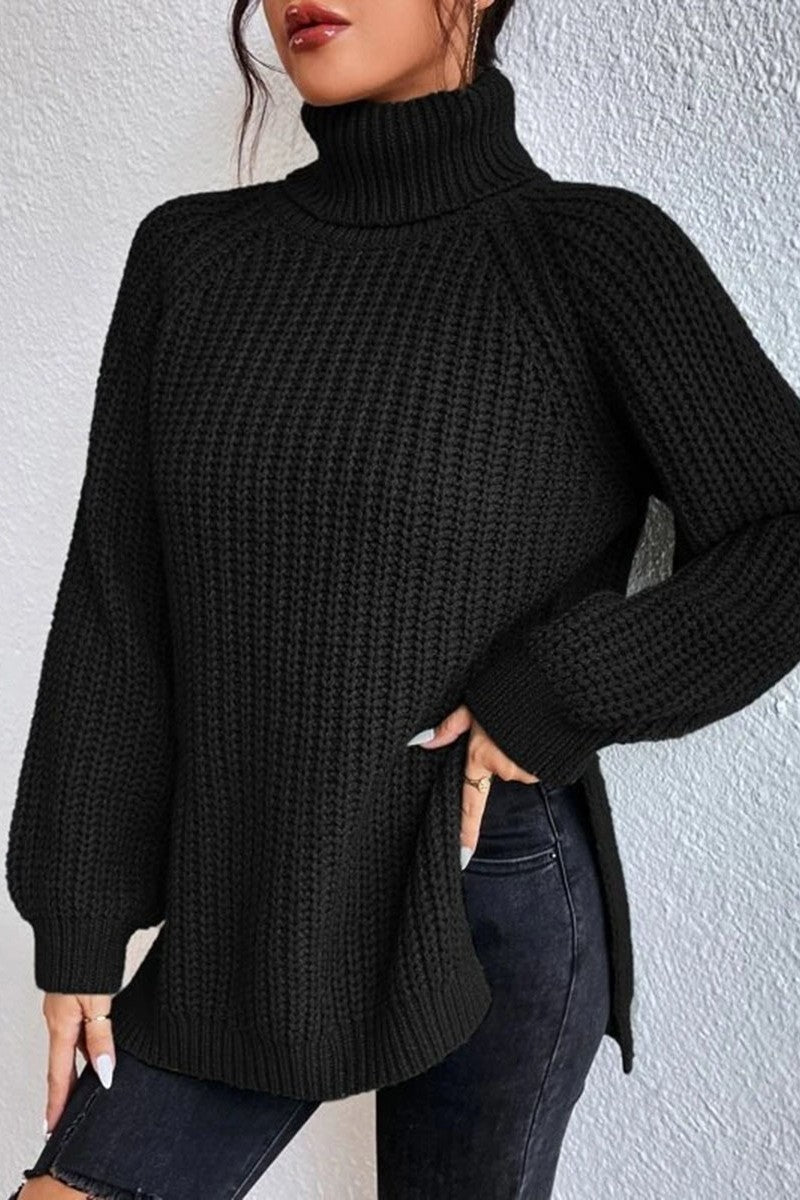 Ddbos - Casual Solid Basic Turtleneck Tops