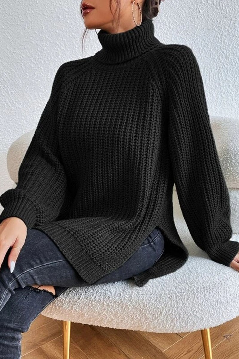 Ddbos - Casual Solid Basic Turtleneck Tops