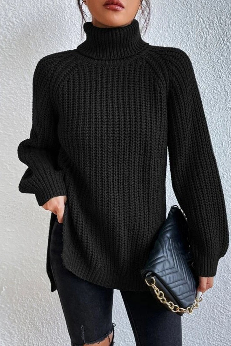 Ddbos - Casual Solid Basic Turtleneck Tops