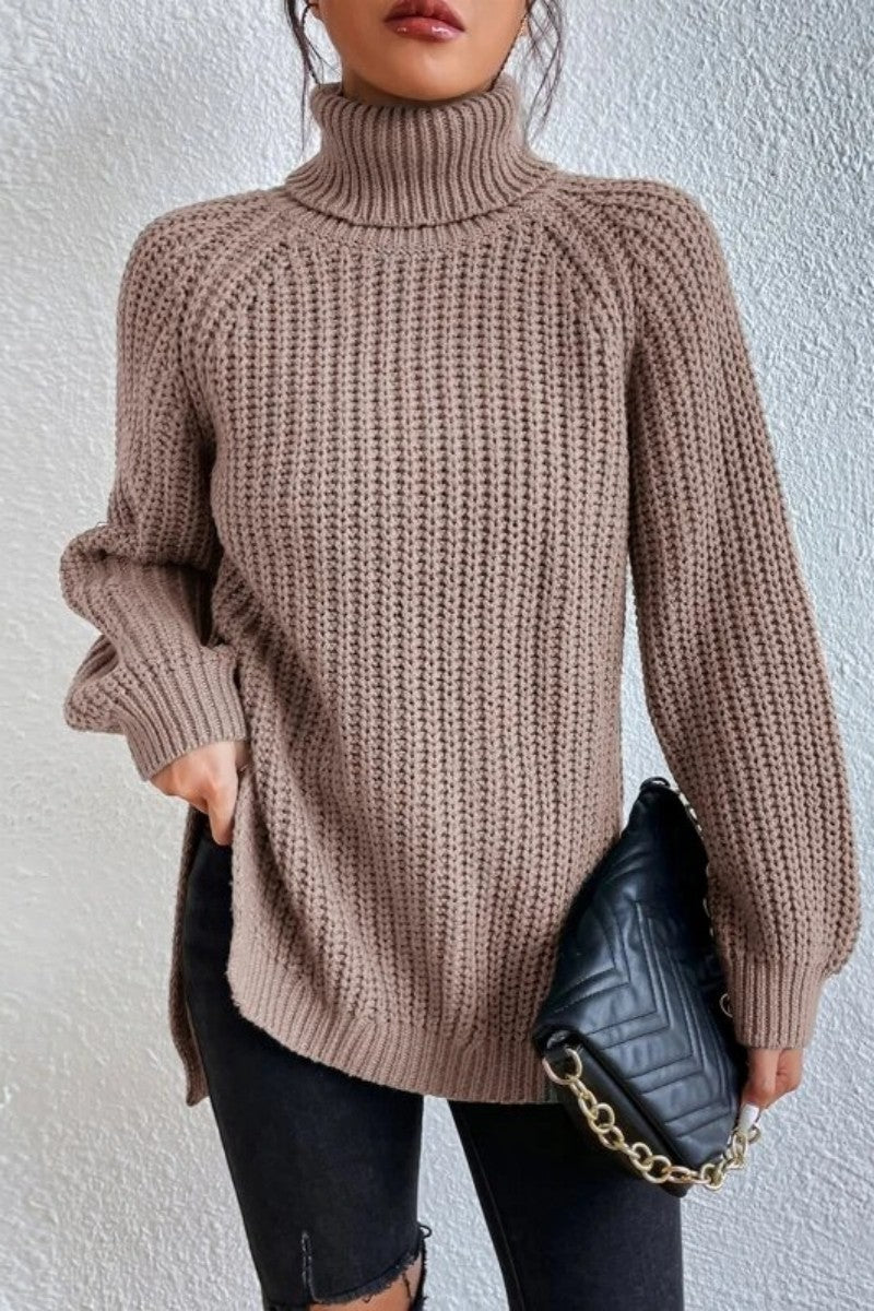 Ddbos - Casual Solid Basic Turtleneck Tops