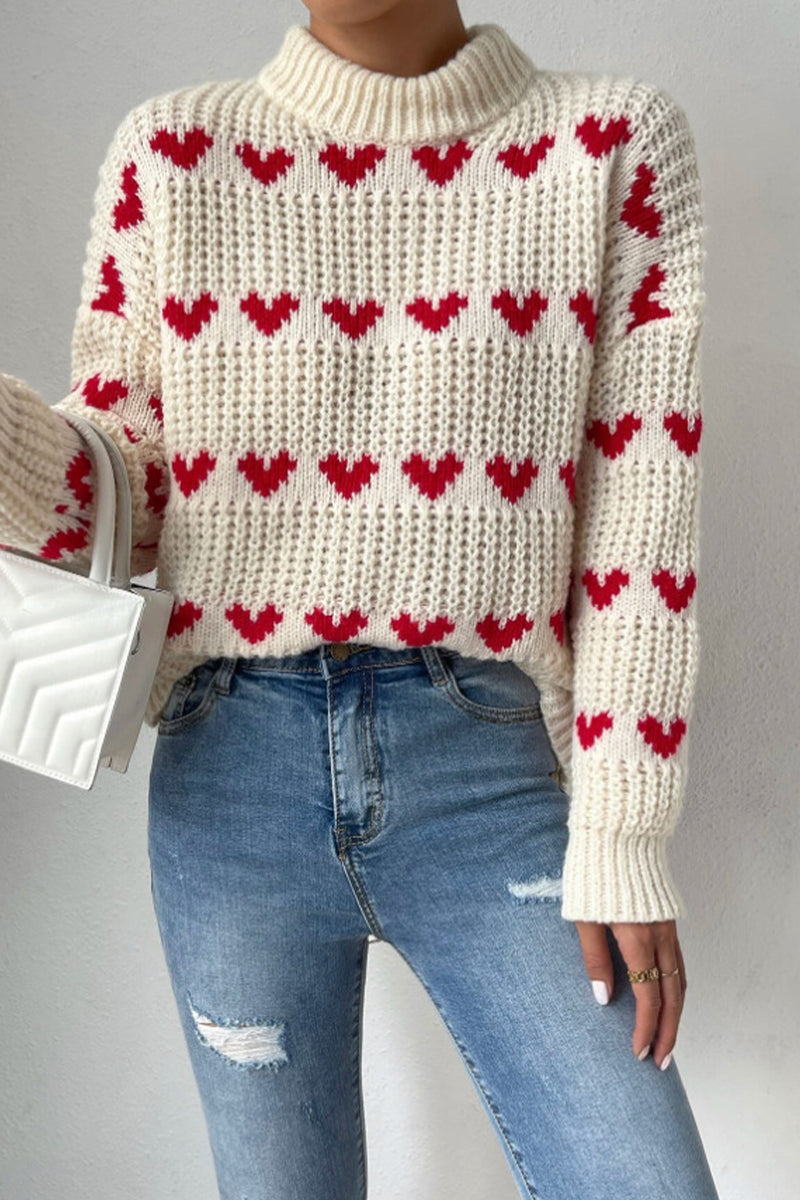 Ddbos - Casual Sweet Geometric Weave Turtleneck Tops