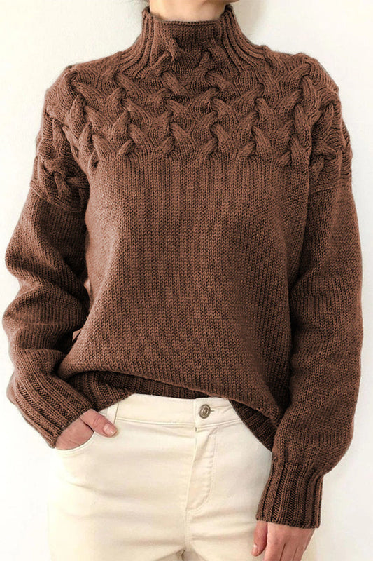 Ddbos - Casual Solid Weave Turtleneck Tops