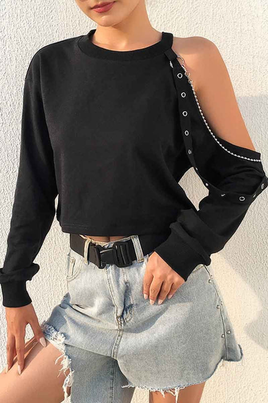 Ddbos - Florcoo Long-sleeve Loose Off-shoulder T-shirt