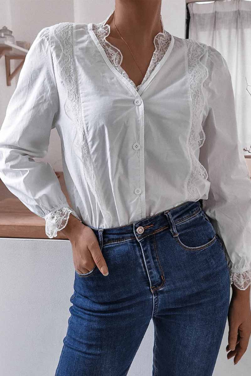 Ddbos - Florcoo Long Sleeve Flared Sleeve Solid Color Shirt Tops